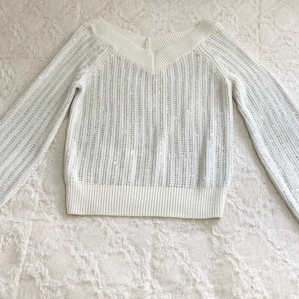 INC White Knit Sweater with Rhinestones